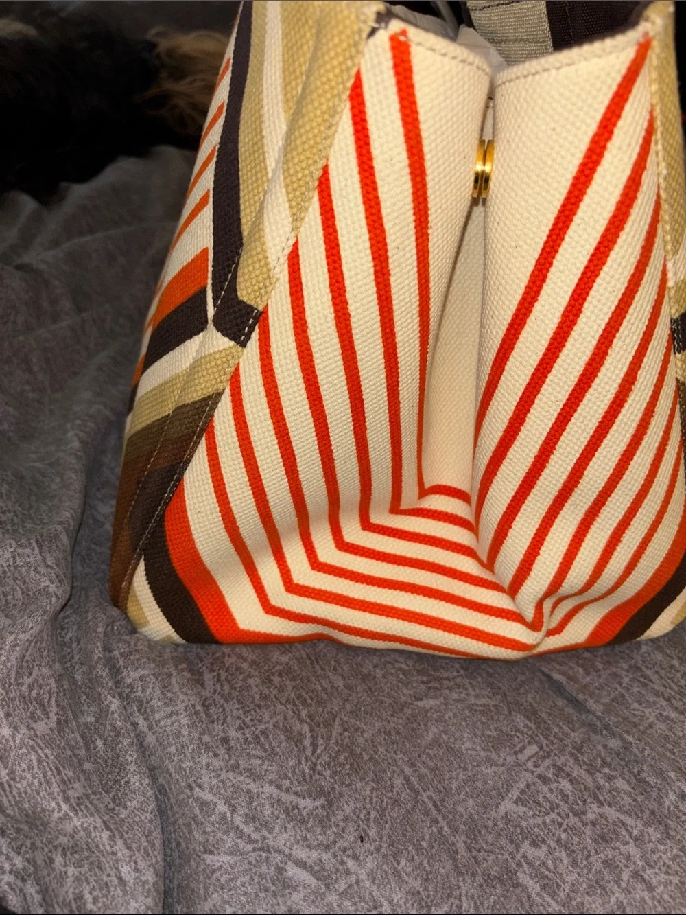 Prada Canvas Tote Bag with Orange Stripe Accent